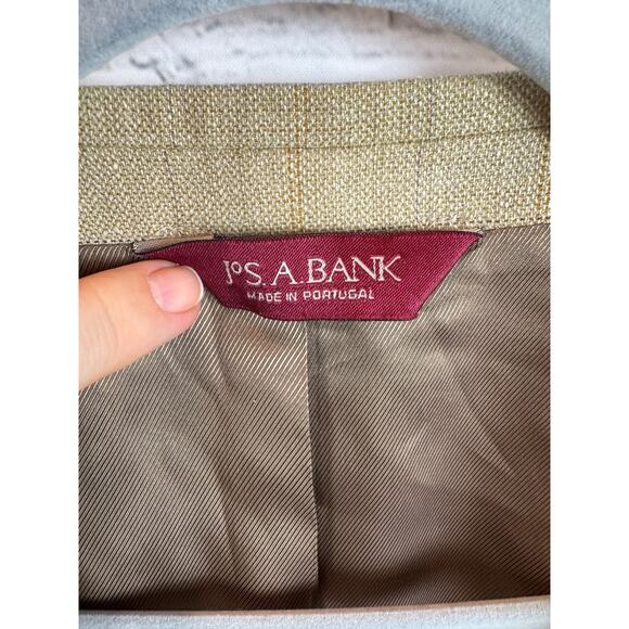 JOS. A. BANK beige check silk wool linen blend mens jacket blazer 52R - Picture 2 of 10